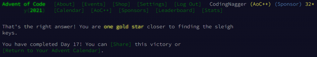 advent of code 2021 day 17 success