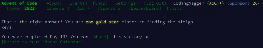 advent of code 2021 day 13 getting 26 stars