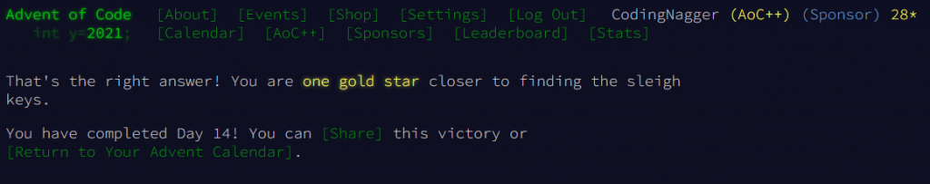 advent of code 2021 day 14 part two gold star